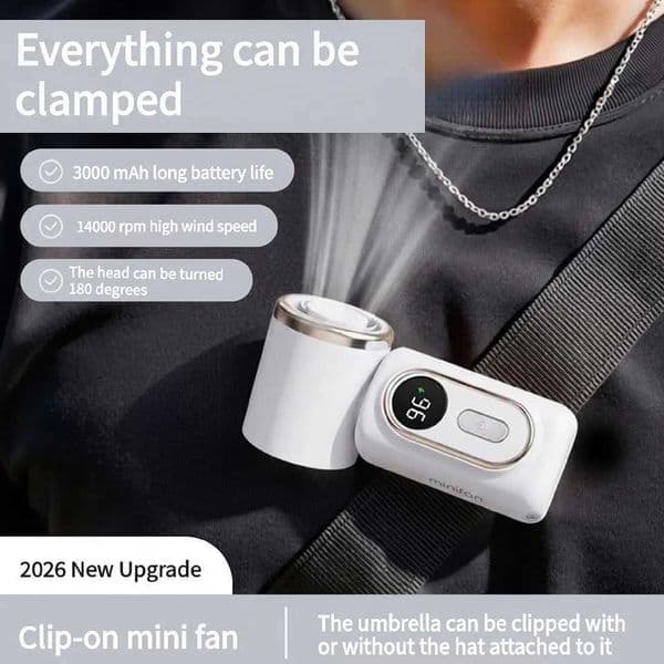 Portable Handheld Fan with Clip Umbrella Compact Can rotate 180 Cooling Mini Fans With Silicone Anti-slip Clip Type-C Charging Z260526