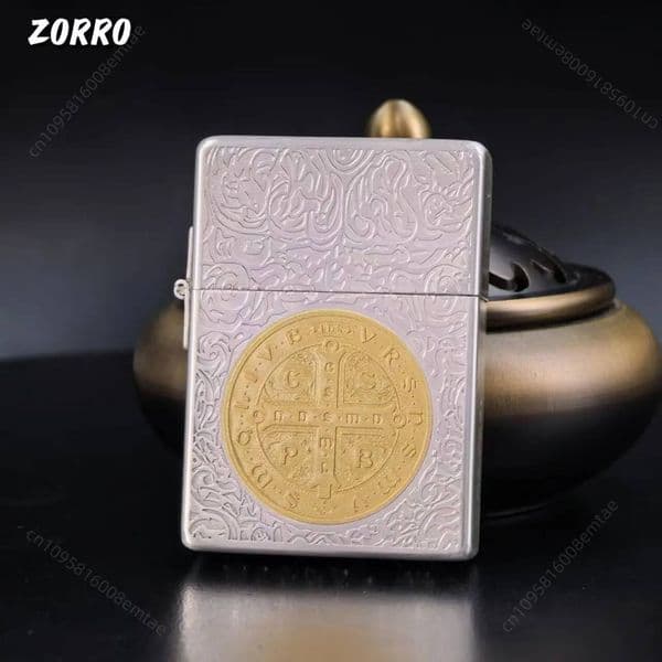 Zorro 906 New Silver Gold Two Tone Constantine Fuel Windproof Grinding Wheel Lighter, Cigarette Accessories, Men's Gift