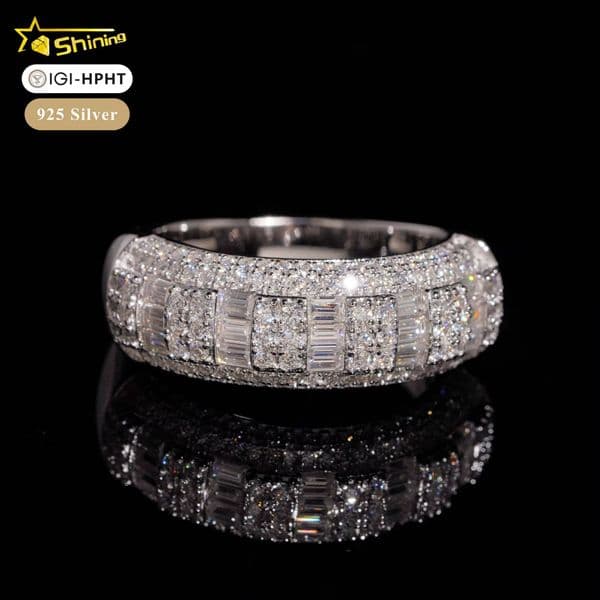 Half Iced Men Ring Hip Hop Style 925 Sterling Silver Baguette Cut Lab Grown Diamond Ring Hip Hop Ring With IGI