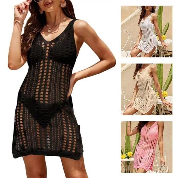 Style Hollow Out Beach Dress See Through Sleeveless Bikini Cover Ups Short Dresses Crochet Swimwear Cover-ups Summer Season