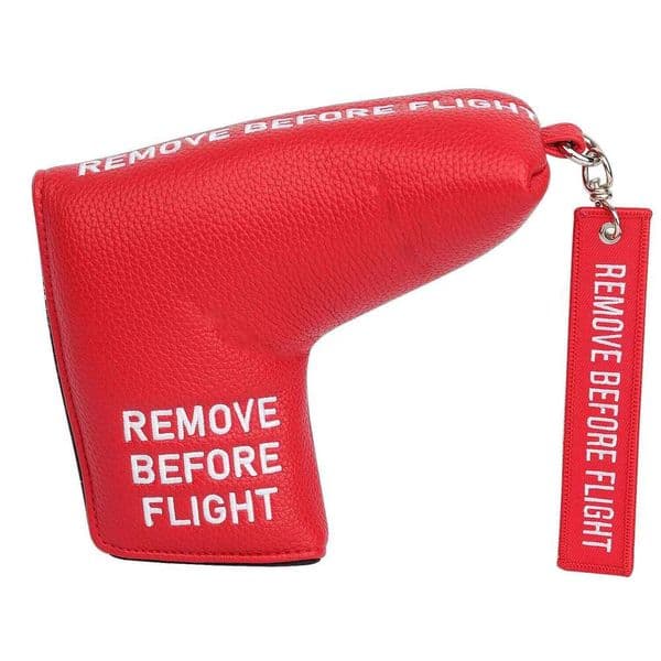 Red Soft PU Synthetic Leather Remove Before Flight Embroidery Golf Headcover Large Mallet Blade Putter Cover W260526