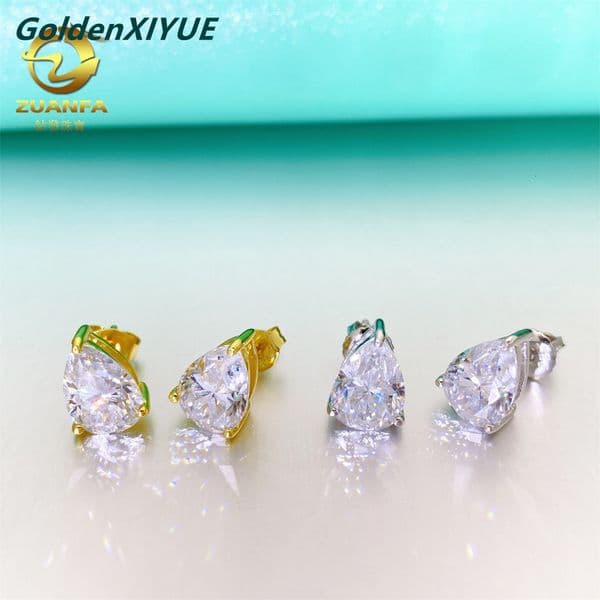 Irregular S925 Silver Inlaid Pear-Shaped Moissanite Earrings for Women Hip-Hop Trendy Ear Accessories