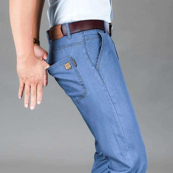 Good Quality Summer Business Jeans Men Light Blue Casual Straight Stretch Fashion Classic Work Denim Trousers Brand Clothing