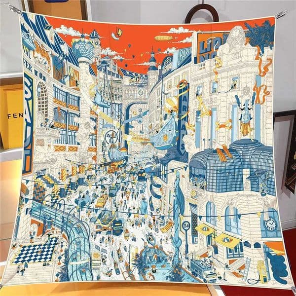 Luxury Brand City of Paris Square Scarf Women Twill Silk Scarves Wraps Beach Shawl Hijabs Large Foulards Neckerchief Headwear Q260527