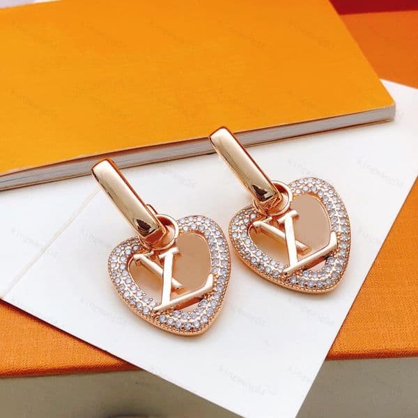 Designer Letters Luxury Womens Stud Earrings Round Crystal Rhinestone Encased in 18K Gold Plated Brand Wedding Bridal Jewelry Collection