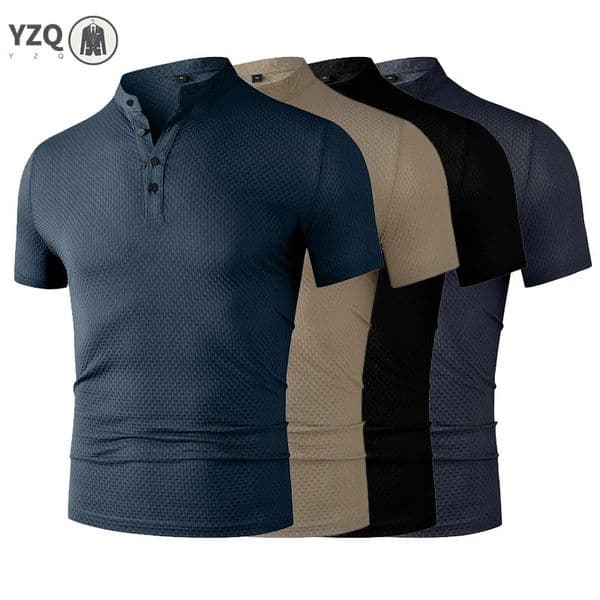 Mens Business Casual Short Sleeve POLO Shirt Bone Flower Solid Color Breathable Comfortable Fashion Summer Versatile Top 260527