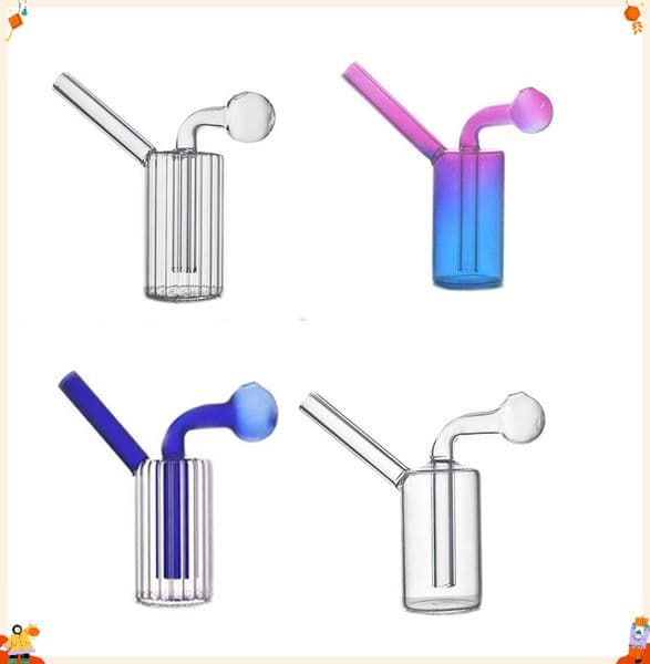 Mix Rainbow Travel Mini Glass Oil Burner Bong colorful Thick Heady Glass Smoking Water Pipe Recycler Bong