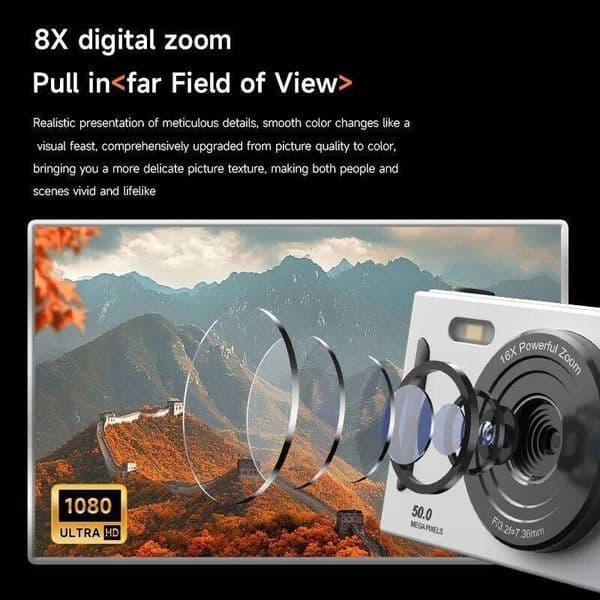 4K Digital Camera with Flash Light Dual 50MEGA Hd Pixels 2.4in Screen Retro CCD Portable Travel Cam Entry-level Photograph J260527