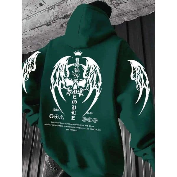 New European and American autumn men's Gothic skull letter print micro elastic comfortable hooded sweatshirt outdoor street top