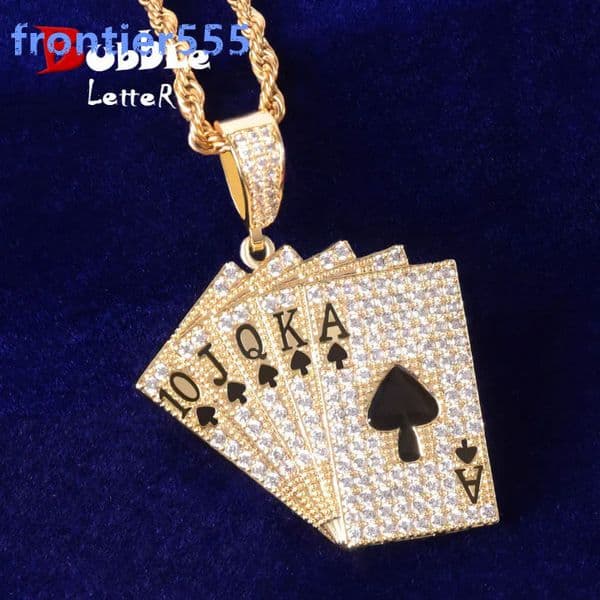Hip Hop Playing Card Pendant Necklace Mens 925 Sterling Silver Inlaid Moissanite Hip Hop Trendy Jewelry