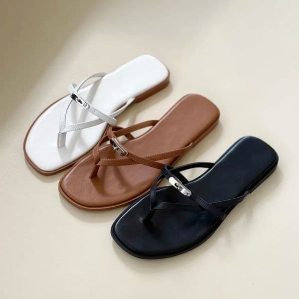 Ladies' fashionable luxury letter flat rubber leather sandals, casual pin holder summer beach home shoes brown retro single shoes designer brand women's sandals
