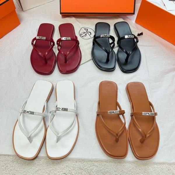 Men's and women's fashionable luxury letter flat rubber leather sandals, casual pin holder summer beach retro lock shoes designer brand women's sandals Sizes 35-42