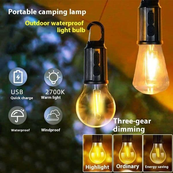 Light LED Camping Lamp with Hook Portable Lighting Lantern Type C Charging Waterproof for Hiking Fishing S260527 708