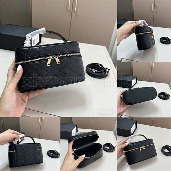 Designer Vanity~style Quilted Cosmetic Case Caviar Leather Top Handle Adjustable Strap Zipper Closure Handheld Shoulder Crossbody Purse New Luxury Casual Handbag