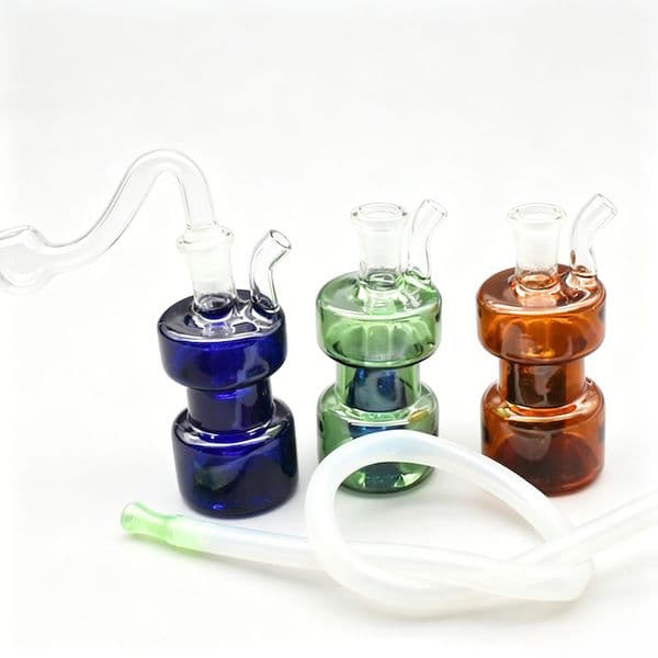 Colorful wholesale Travel Shape glass oil burner pipe mini water bongs pipes for smoking with silicone hose and 10mm male banger bowl