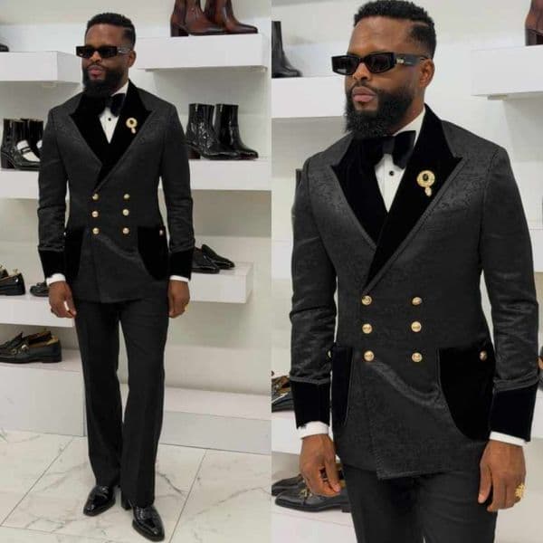 Formal Men's Suits 2 Pieces Double Breasted Peaked Lapel Jacket Pants Jacquard Wedding Groom Tuxedos Prom Customized Clothing