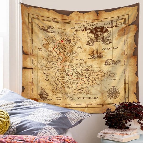 Pirate Treasure Map Tapestry Wall Hanging Bohemian Beach Mat Polyester Thin Blanket Yoga Shawl Mat Blanket New