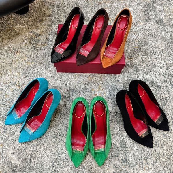 High quality suede pvc Peep Toes High-heeled sandals pumps Stiletto heels Dress shoes Luxury designer Evening shoes Office shoes Brown, green, red