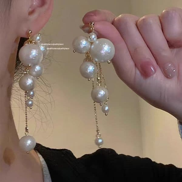 Romanticism~ Vacation Style Pearl Tassel 2024 New Niche Design Sense Light Luxury High-end Earrings for Women