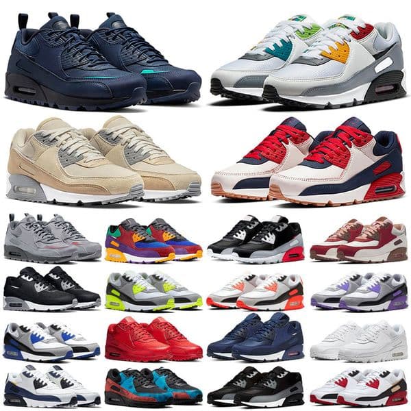Designer 90s Running shoes For Men Women Triple Classic Black white Mesh Leather Blue Trainer Breathable Cushion Surface 90 Sneakers Sports size Eur 36-45