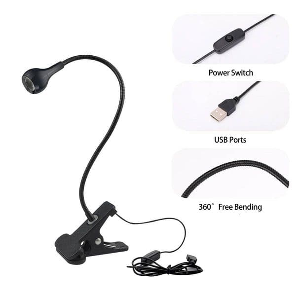 5V USB Powered LED Desk Decor Flexible Reading Clip-On Book Study Night Light Bedside Table Lamp