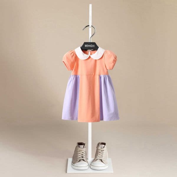 Summer gentle and elegant color-blocking childrens dress loose and slimming color-blocked girls princess dress refreshing and breathable L260529HHE5