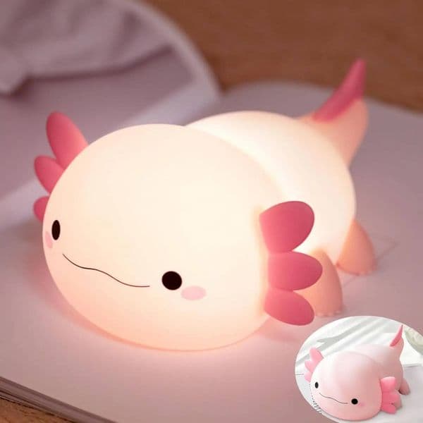 Cute Axolotl Night Light - USB Rechargeable LED Lamp With Timer, Adorable Salamander Design, Room Decor Mood Lighting For Bedroo