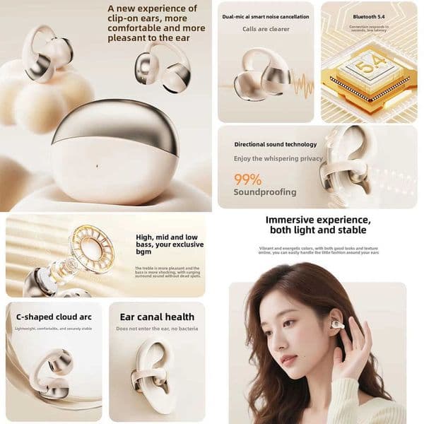 Earphones Bluetooth OWS Ear Clip Sports Wireless Headphones Noise Reduction Calls Ultra-light Earclip Eadphones Accessories X260529