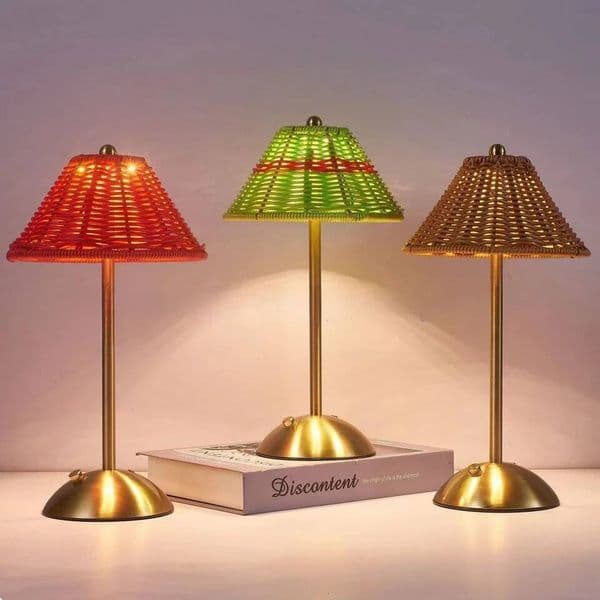 LED Rattan Rechargeable Desk Retro Atmosphere Lighting Southeast Asian Style Home Decor Living Room Bedroom Desktop Lamp