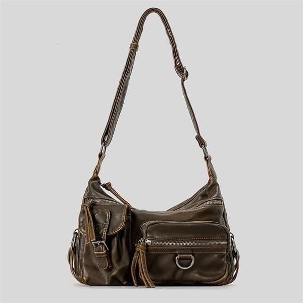 Vintage Multiple Pockets Women Shoulder Bags y Washed Pu Leather Crossbody Bag Retro Motorcycle Bag Y2K Sac for Girls 2026 260528