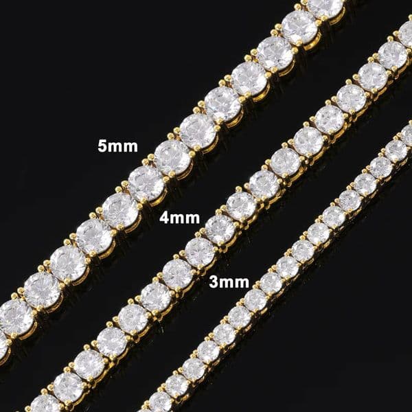Wholesale Fashion 5A Tennis Chain Hip Hop Brass 3mm 4mm 5mm Tennis Necklace Sparkling Gold and White Gold Jewelry