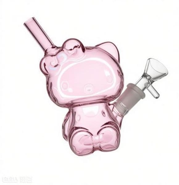 Wholesale Thick heady Cat shape Travel Mini Travel Pink Glass tobacco bong Cute Small Bubble water Bong pipes hookah with 14mm male downstem smoking bowl