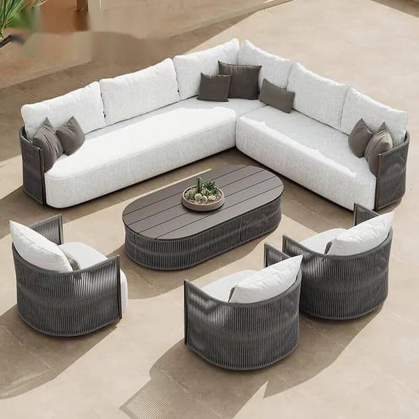 Luxury outdoor furniture metal L-shaped patio set garden pool rope modern sofa
