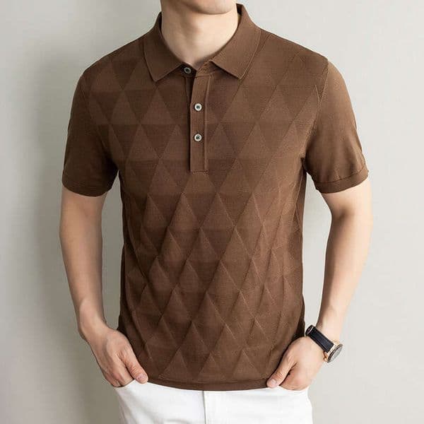 Cool-Touch Short-Sleeve For Men, 2026 Summer New Old Money Style, Casual Turn-Down Collar, Solid Color, Antibacterial, Skin-Friendly T-Shirt