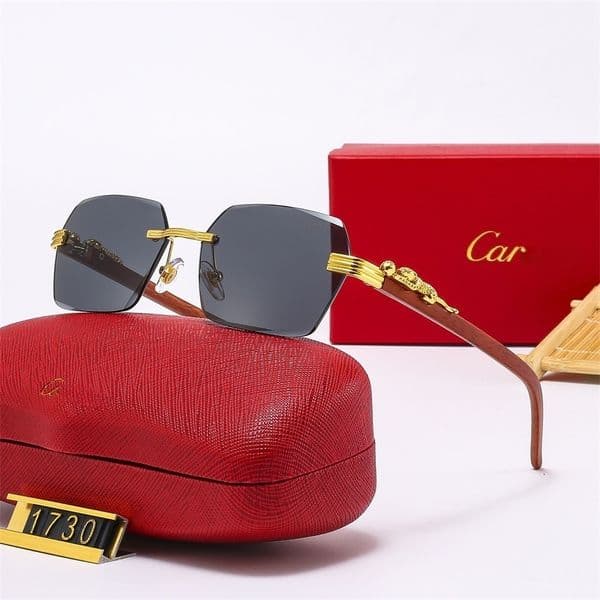 Sunglasses Designer Luxury Sunglasses Women - Rimless Octagon Gold Metal Frame Leopard-Embellished Wooden Temples Multi-Color Gradient Lens Fashion Eyewear AA