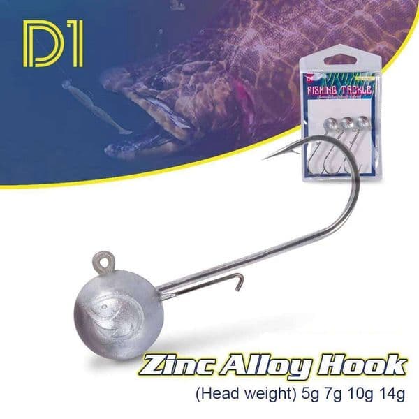 D1 New Zinc Alloy Hook 5g 7g 10g 14g Head Jig Weight Strong and Sharp Fishing Tackle of Environmental Protection Materials S260529