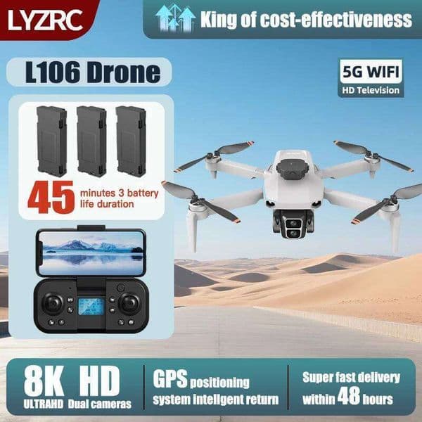 LYZRC L106 Max Drone WIFI 5G Professional 8K HD Camera GPS FPV Obstacle Avoidance Brushless Motor Foldable Quadcopter Dron Toys W260530