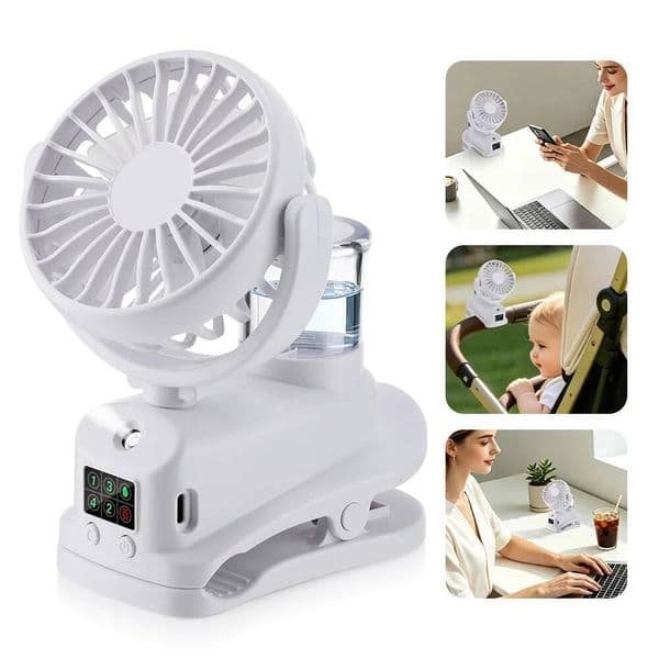 2026 Portable Clip Rechargeable Desktop 360° Rotatable Hanging Mini Water Spray Humidifier Fan For Outdoor Camping ddmynov