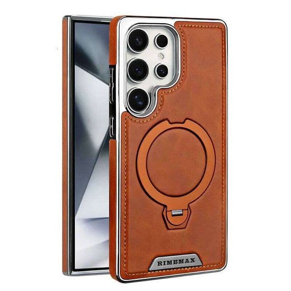 Magnetic Rotating Bracket Luxury Leather Case For Galaxy S23 S24 S25 S26 Ultra Plus Wireless Charging Shockproof Cover J260530