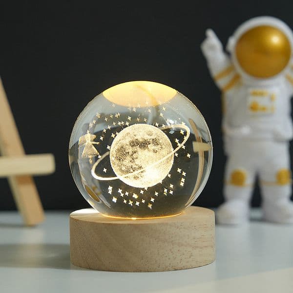 Glowing Solar System Crystal With Carved Interior Desktop Night Light Ornament Glass Ball Decoration Children's Day Gift Birthday