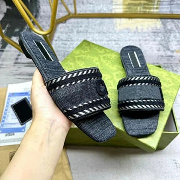 Women Designer Sandals Denim Slippers Mule Flat Slides Rubber Sliders Fashion Beach Slide Casual Outdoor Summer Sandale Shoes Size 35-42AA