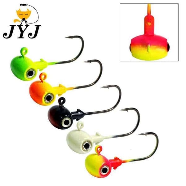 JYJ 3.5g/5g/7g/10g/14g colorful hammer shape jig head ,fishing hook jigging with big 3D eyes for soft lure bait S260529