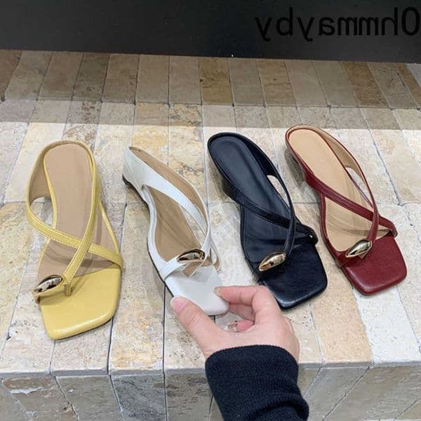New Summer Cross Strap Women Slippers FashiMetal Clip Toe Party Dress Shoes Ladies Elegant Low Heels Slides Zapatos De Mujer H260530