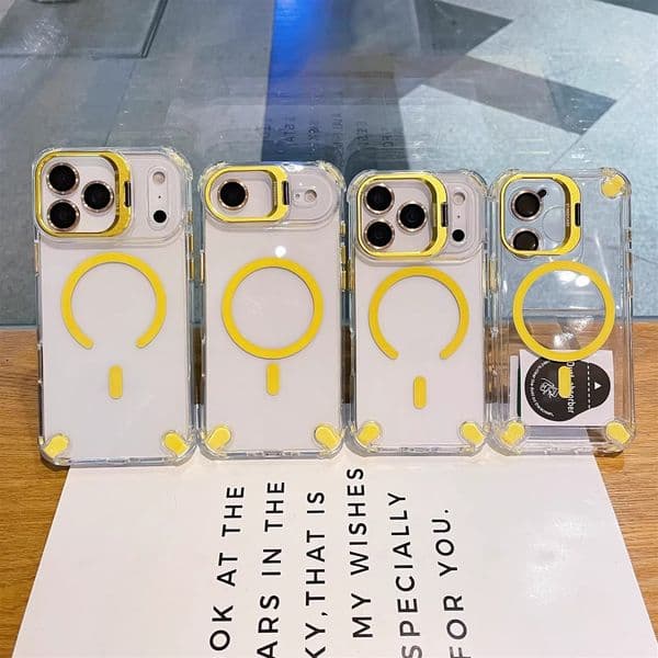 Transparent Magnetic Bumper Case for iPhone 17 Pro Max, Corner Protection with Camera Stand & Lens Cover
