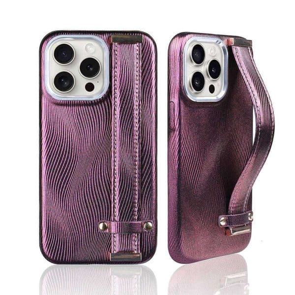 Luxury Water ripple PU Leather Phone For iPhone 16 15 14 Plus 13 12 Pro Max 11 Wrist Strap Stand Protective Case