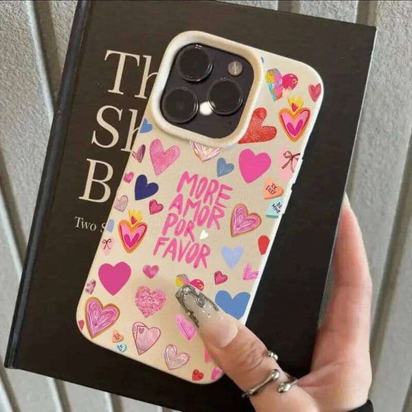 Colorful Love Words Lychee Texture Phone Case For iPhone 16 14 13 12 11 Pro Max 15 Plus 17 Air X XR XS Silicone Soft Cover