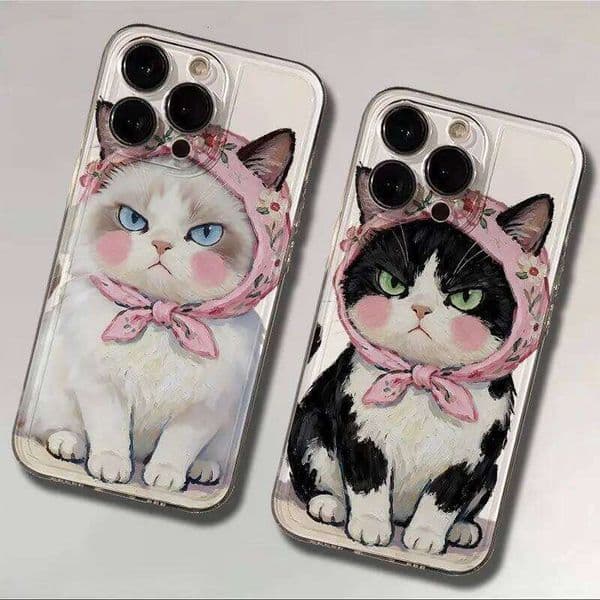 Korean Black Kawaii Cat Transparent Phone Case For iPhone 17Air 17 16 16E 15 14 13 12 11 Pro Max 7 8 Plus Mini X XR XS Y2K Cover