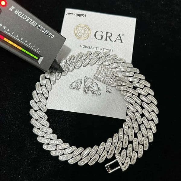 hip hop jewelry cuban link chain 15mm s925 silver fashion necklace iced out fully vvs baguette moissanite luxury diamond men necklaces