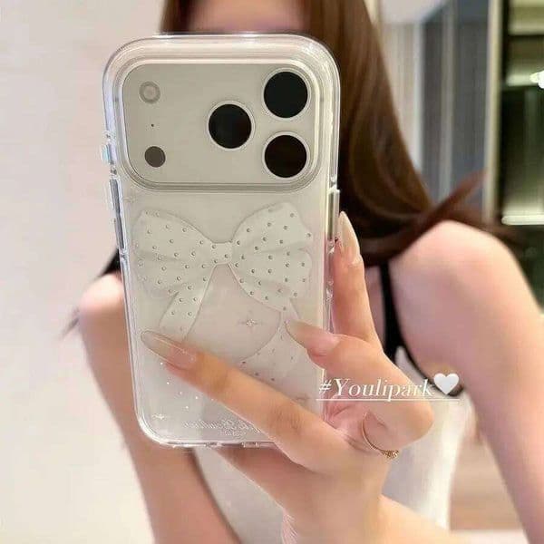 Korean Ins Bowknot Polka Dots Phone Case For iPhone 17Air 17 16 E 15 14 13 12 11 Pro Max 7 8 Plus Mini X XR XS Sweet Y2K Cover