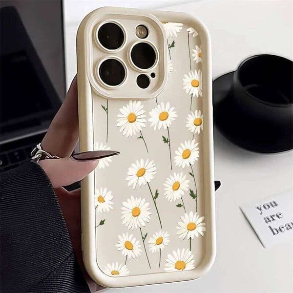 Daisy Flower Silicone Phone For 13 Case iPhone 11 12 14 15 16 17 Pro Max XR X XS 7 8 Plus SE Soft Shockproof Cover